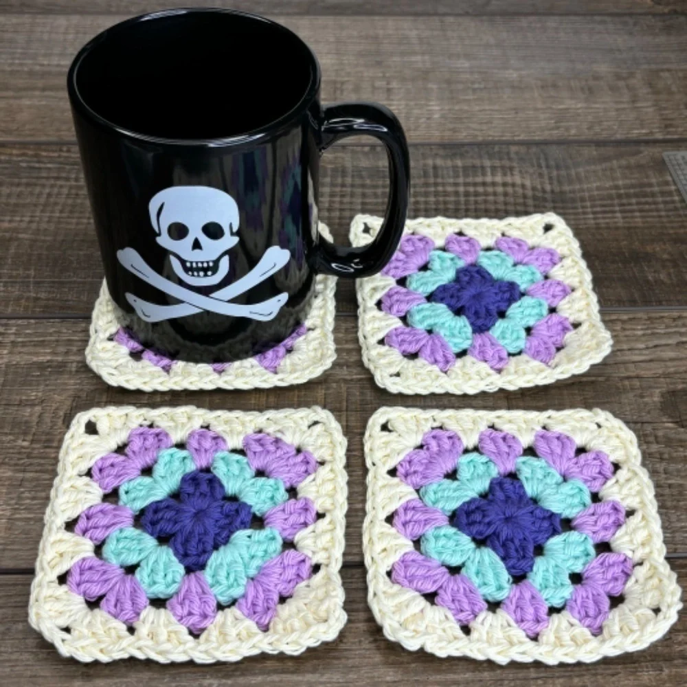 Granny Square Cup Mug Coasters Set of 4 Handcrafted Crochet‎ Cotton